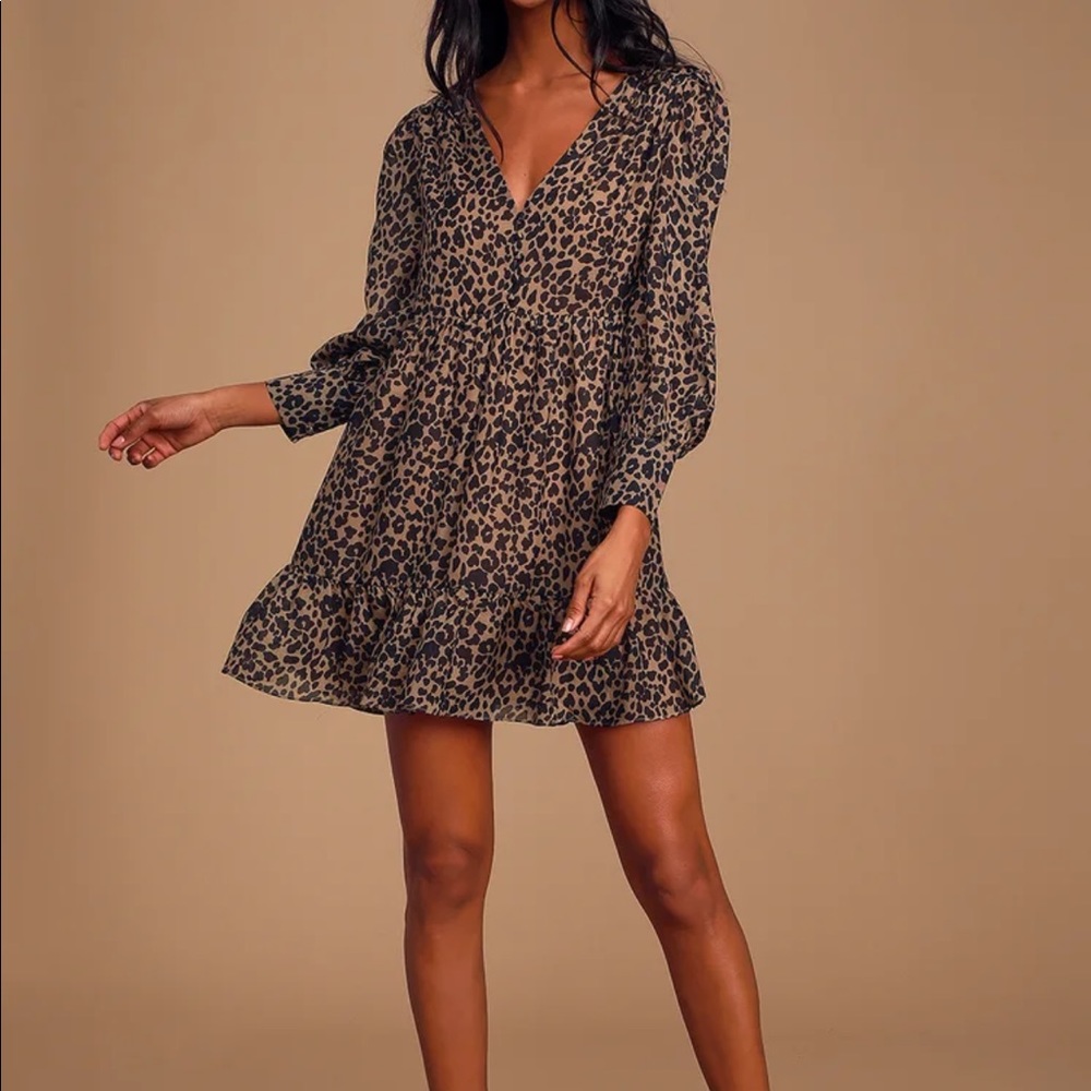 Lulu’s - Rock it out black and brown leopard babydoll dress